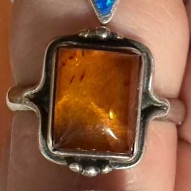 Vintage Amber Sterling Silver Ring