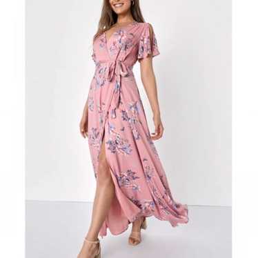 Lulus Fiorire Rose Pink Floral Print Wrap Maxi Dre