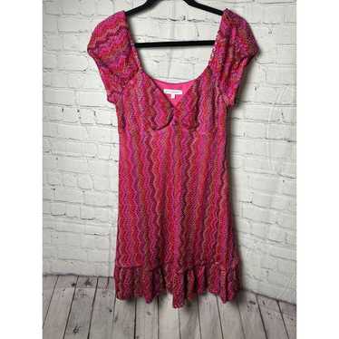 Betsey Johnson Vibrant Pink Chevron Knit Dress Sp… - image 1