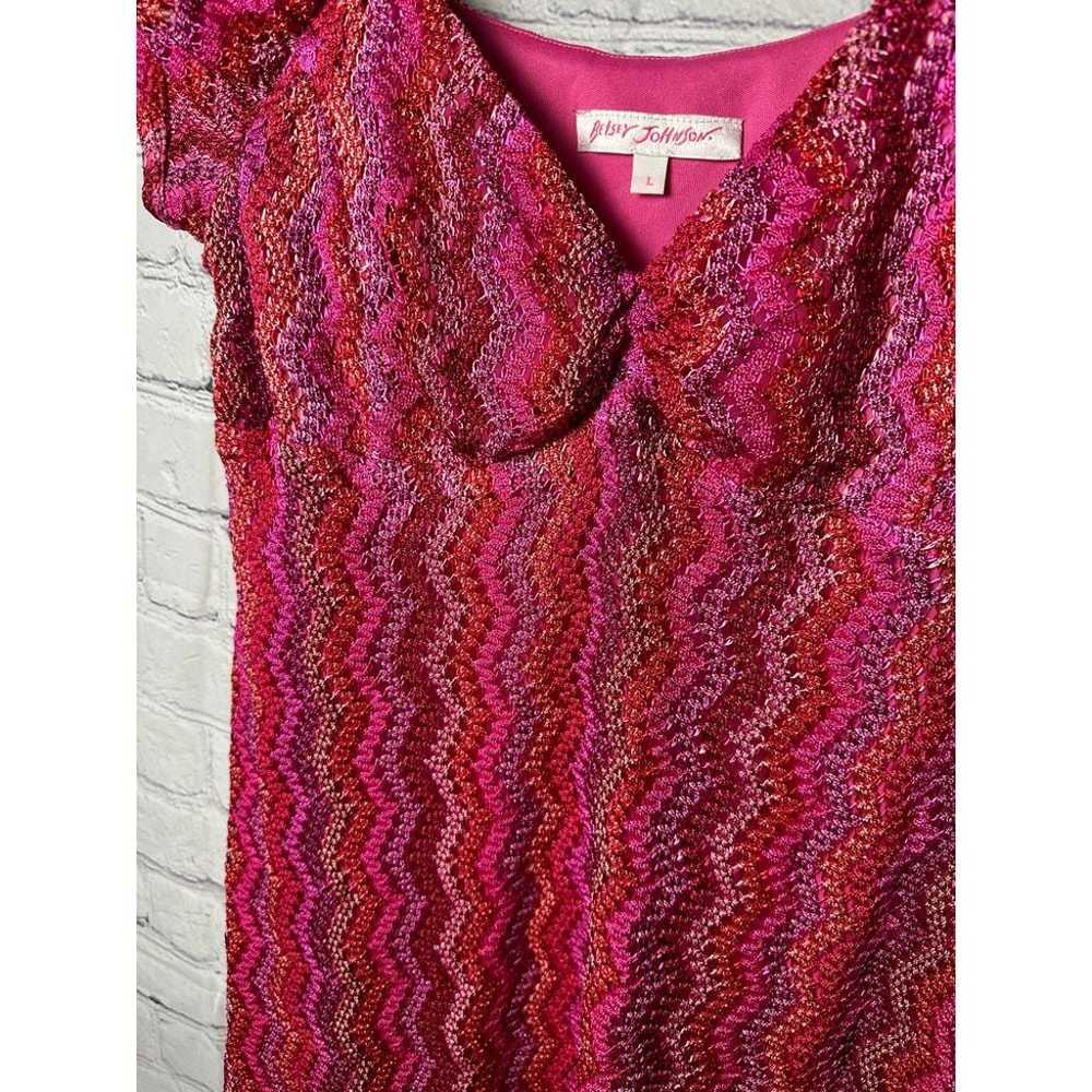 Betsey Johnson Vibrant Pink Chevron Knit Dress Sp… - image 3