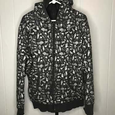 Circa Y2K CIRCA Jacket Mens XL Black AOP Skull Ca… - image 1