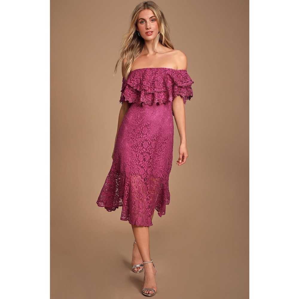 Lulus Jaclyn Magenta Lace Off Shoulder Midi Dress… - image 12