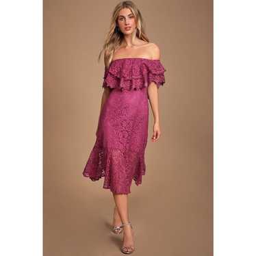 Lulus Jaclyn Magenta Lace Off Shoulder Midi Dress 