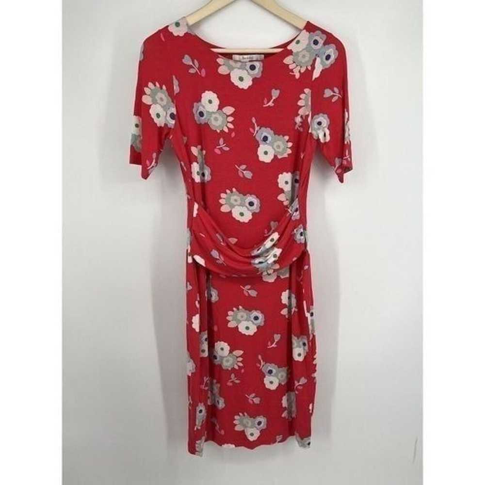 Boden Red Jersey Lined Floral Pencil Dress Short … - image 1