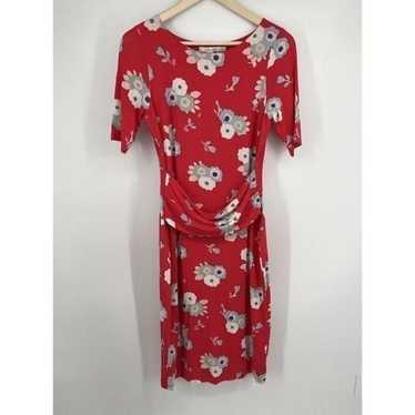 Boden Red Jersey Lined Floral Pencil Dress Short … - image 1