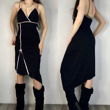 90s / Y2K Rampage Black Pink Polkadot Halter Dress