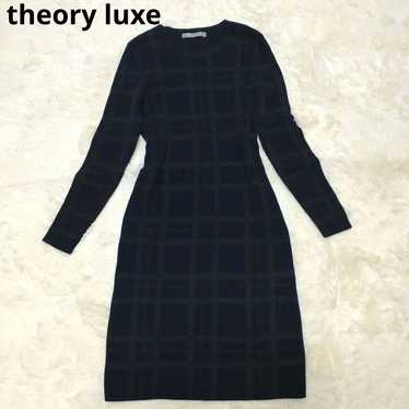 Theory Luxe Checked Wool Knit Long Dress Navy 40