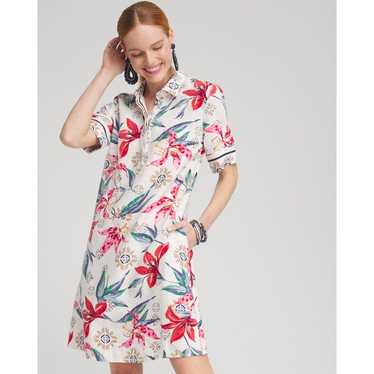 CHICO'S 100% Linen Floral Popover Shirt Dress    … - image 1