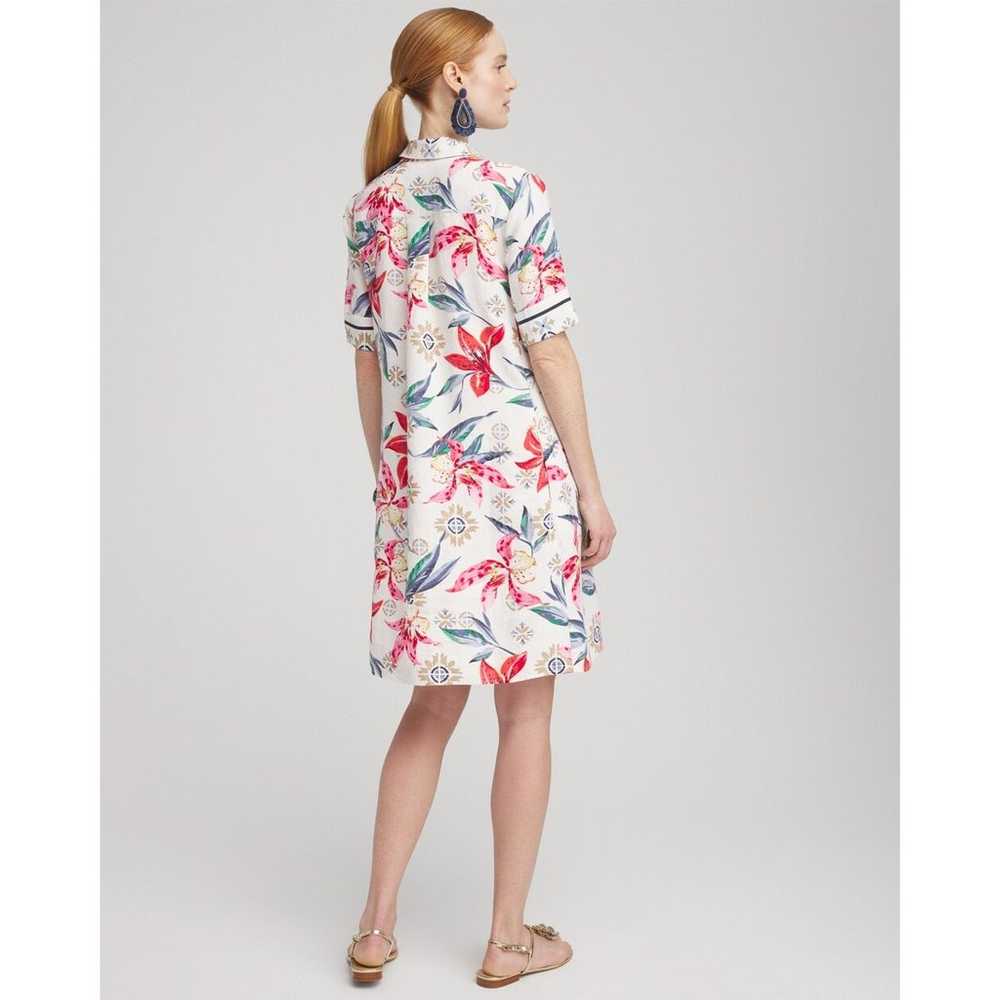 CHICO'S 100% Linen Floral Popover Shirt Dress    … - image 3