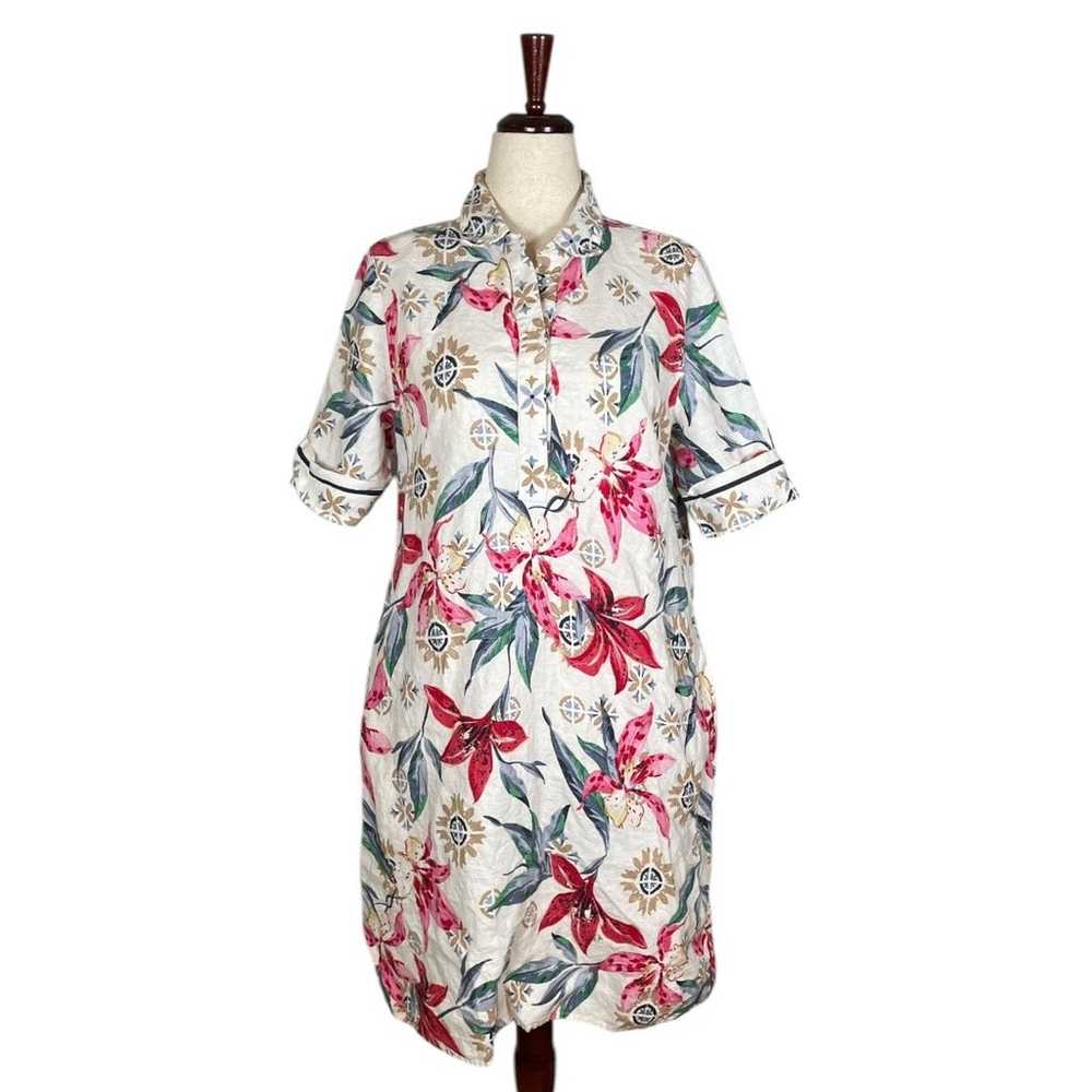 CHICO'S 100% Linen Floral Popover Shirt Dress    … - image 4