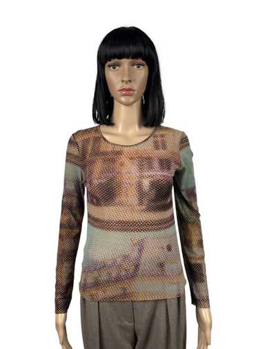 Vintage 90s Kenzo Blue Mesh Top, Native Long Sleeve Top