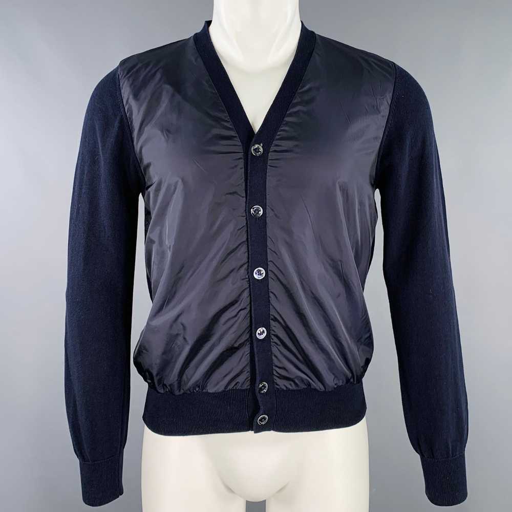 Moncler Navy Mixed Fabrics Cotton V-Neck Cardigan - image 1