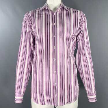 Designer BUGATCHI UOMO Purple White Stripe Cotton… - image 1