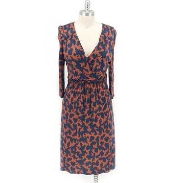 Boden Fall Leaves Faux Wrap Dress Orange Blue 10R 