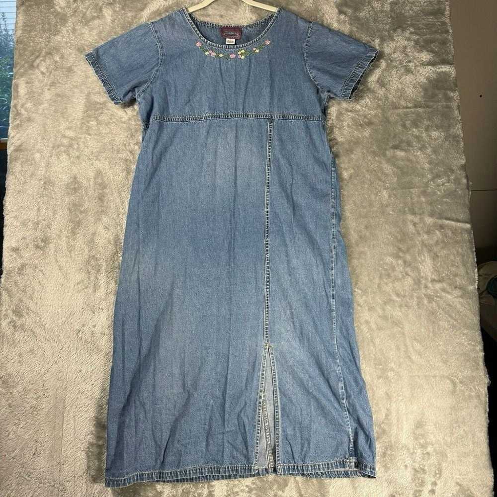 Vtg 80s Denim Dress Womens L Blue Jean Embroidere… - image 1