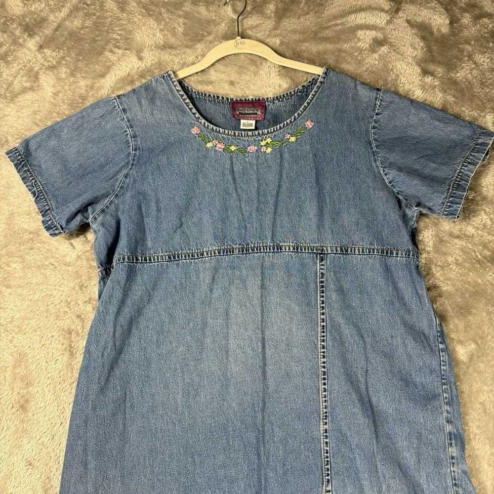 Vtg 80s Denim Dress Womens L Blue Jean Embroidere… - image 2