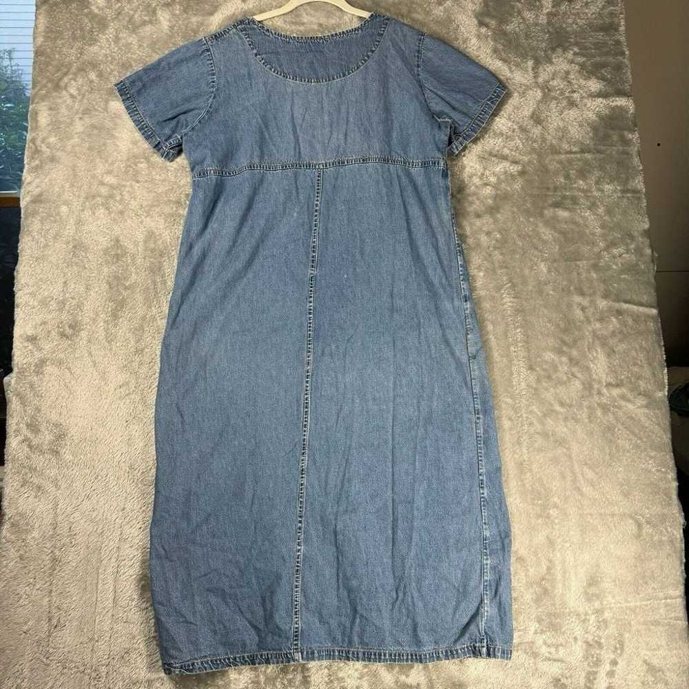 Vtg 80s Denim Dress Womens L Blue Jean Embroidere… - image 9