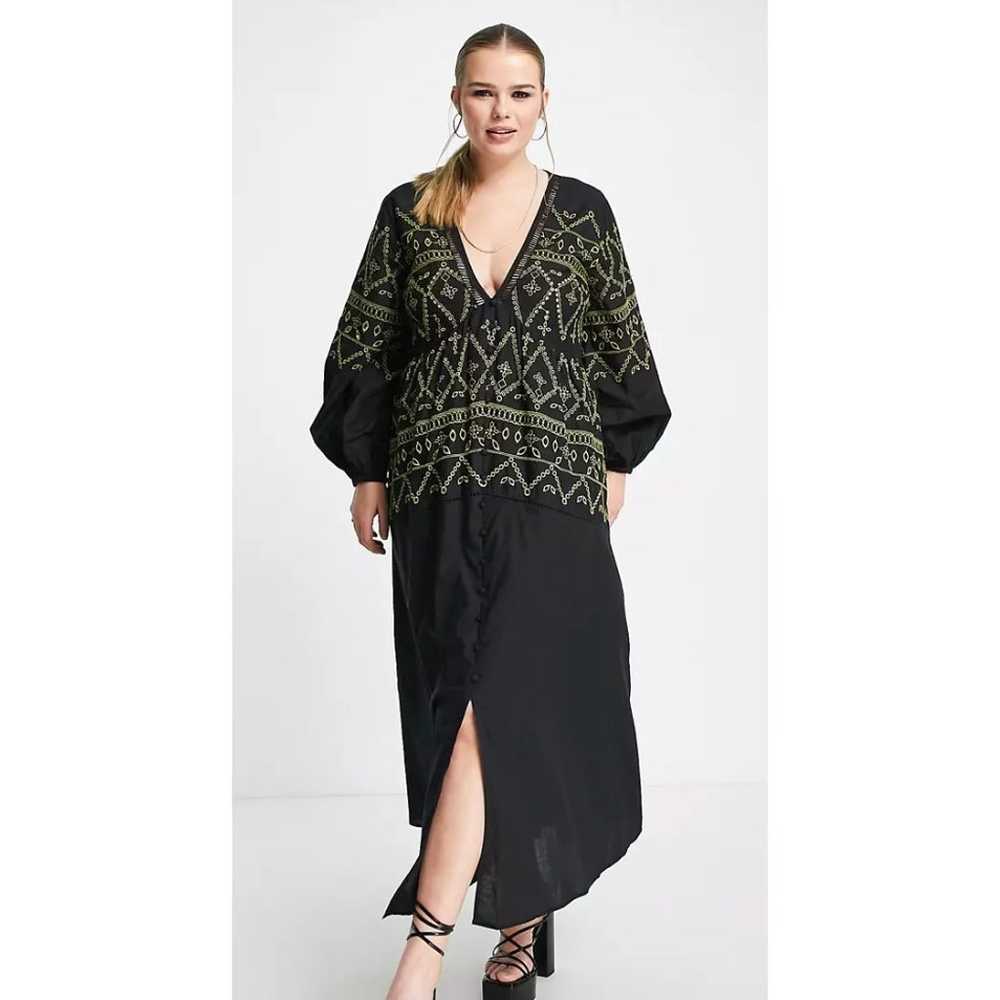 ASOS Curve Black Embroidered Button Through Long … - image 12