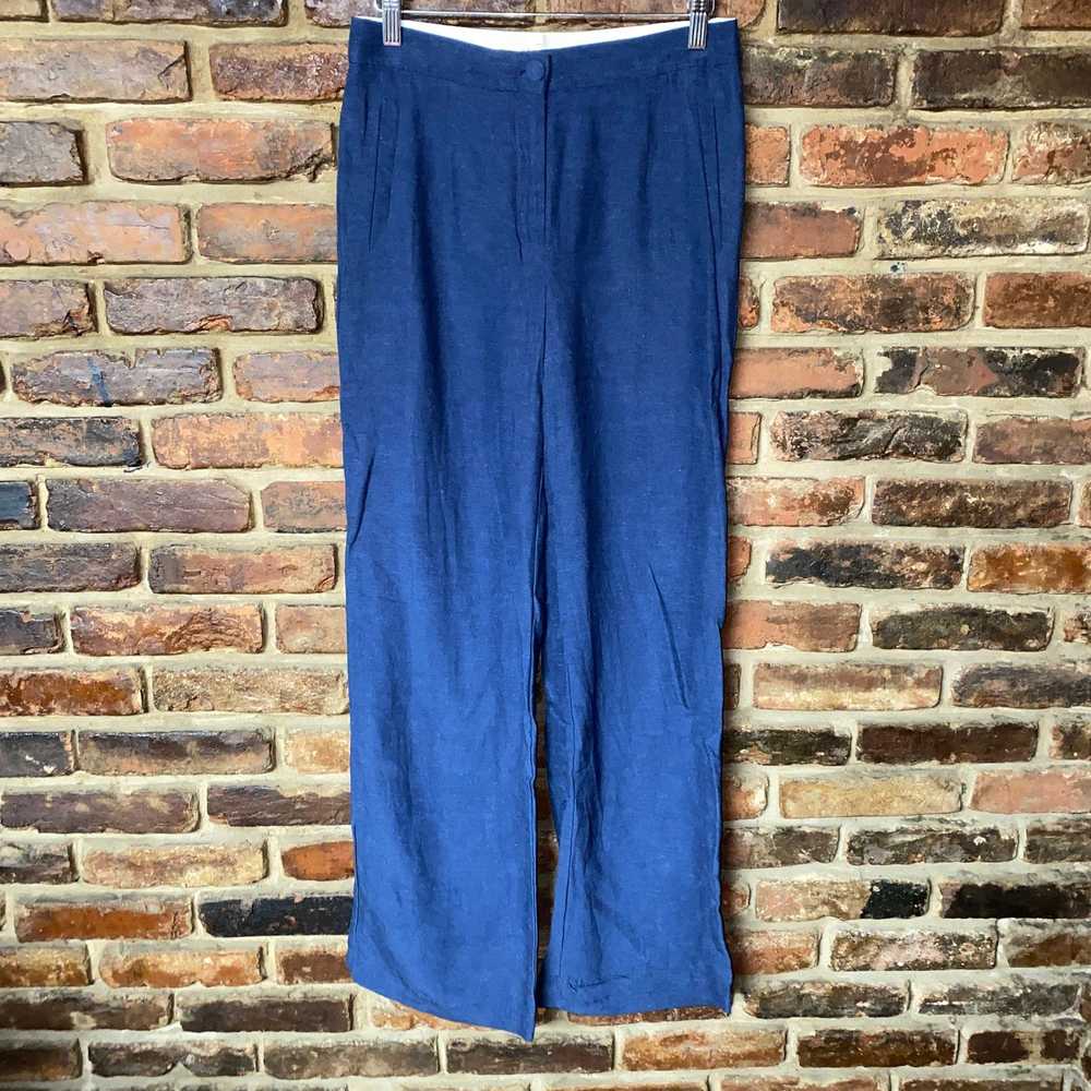 Sezane Sezane Martin Blue Linen Slub Wide Leg Tro… - image 2