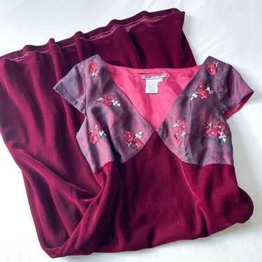 maggy london red velvet vintage silk v neck flora… - image 1