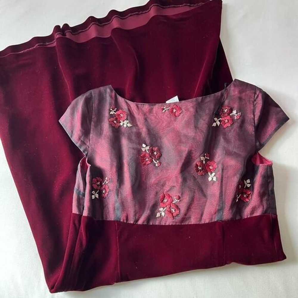 maggy london red velvet vintage silk v neck flora… - image 5