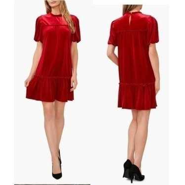 CeCe Ruffle Velvet Babydoll Dress, Luminous Red, S