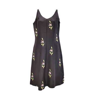 Tibi 100% silk Y2K black with pink flowers sleeve… - image 1