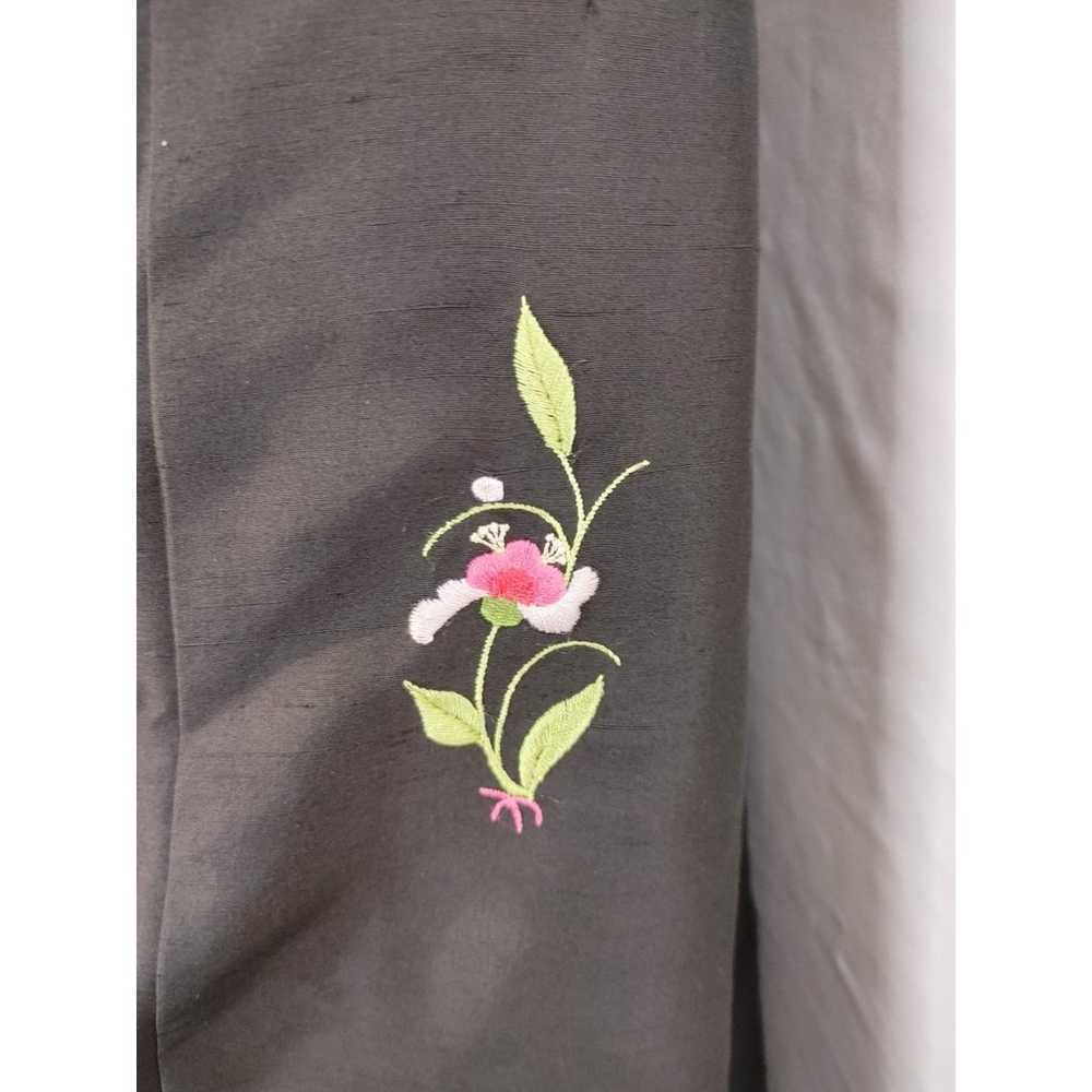 Tibi 100% silk Y2K black with pink flowers sleeve… - image 2