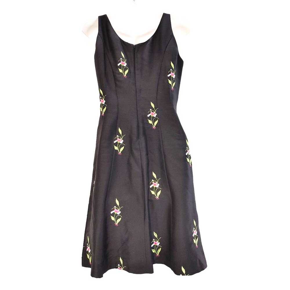 Tibi 100% silk Y2K black with pink flowers sleeve… - image 3