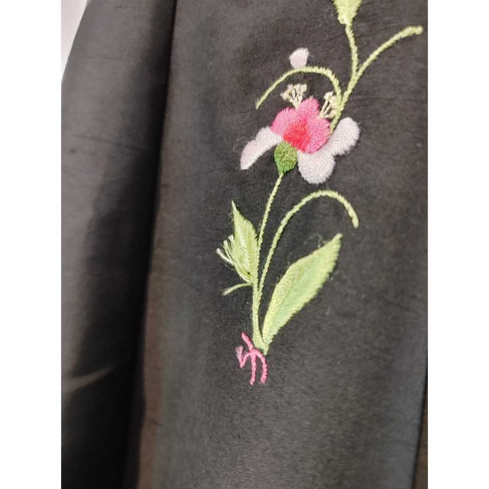 Tibi 100% silk Y2K black with pink flowers sleeve… - image 5