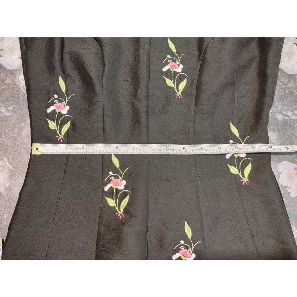 Tibi 100% silk Y2K black with pink flowers sleeve… - image 8