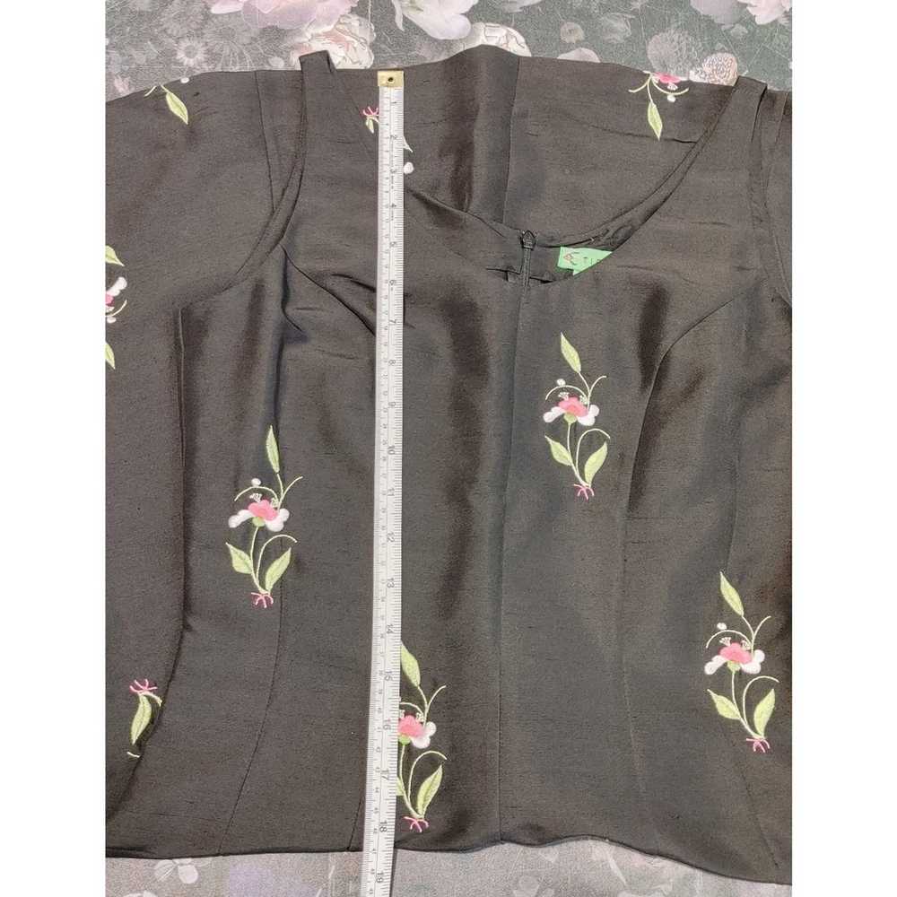 Tibi 100% silk Y2K black with pink flowers sleeve… - image 9