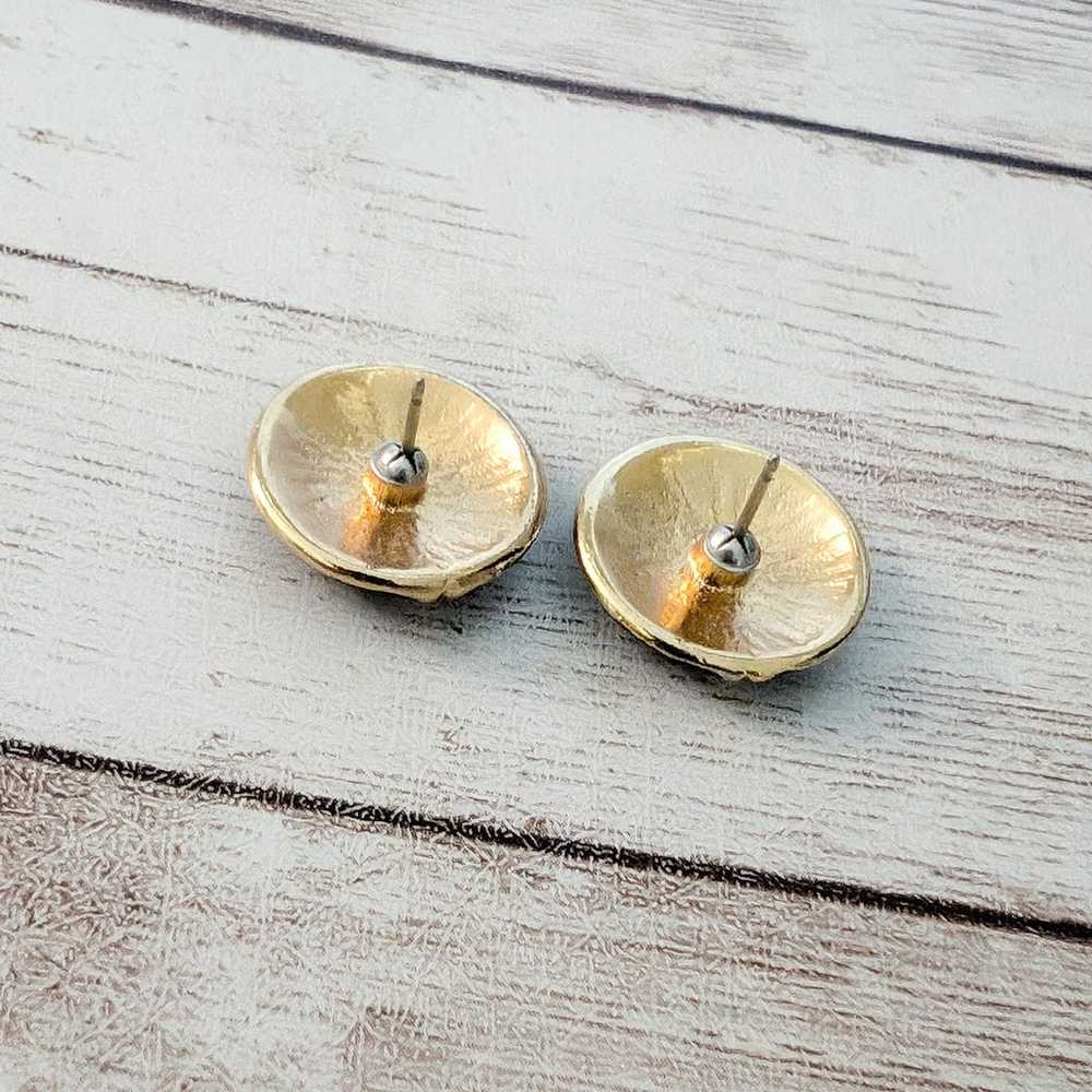 Vintage Stud Earrings Black with Gold Tone Stripe - image 4