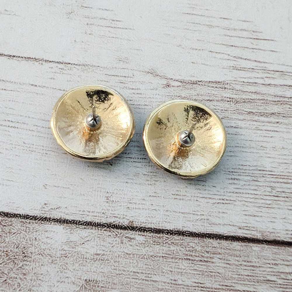 Vintage Stud Earrings Black with Gold Tone Stripe - image 5