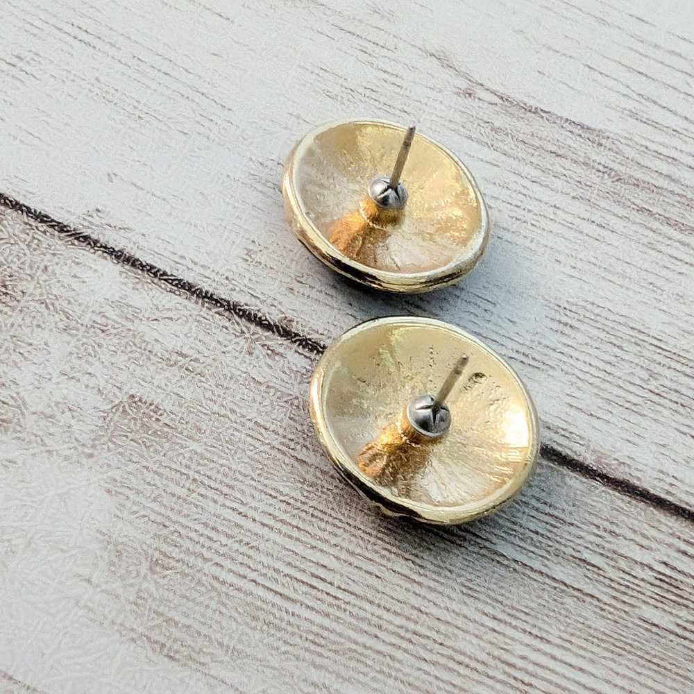 Vintage Stud Earrings Black with Gold Tone Stripe - image 6