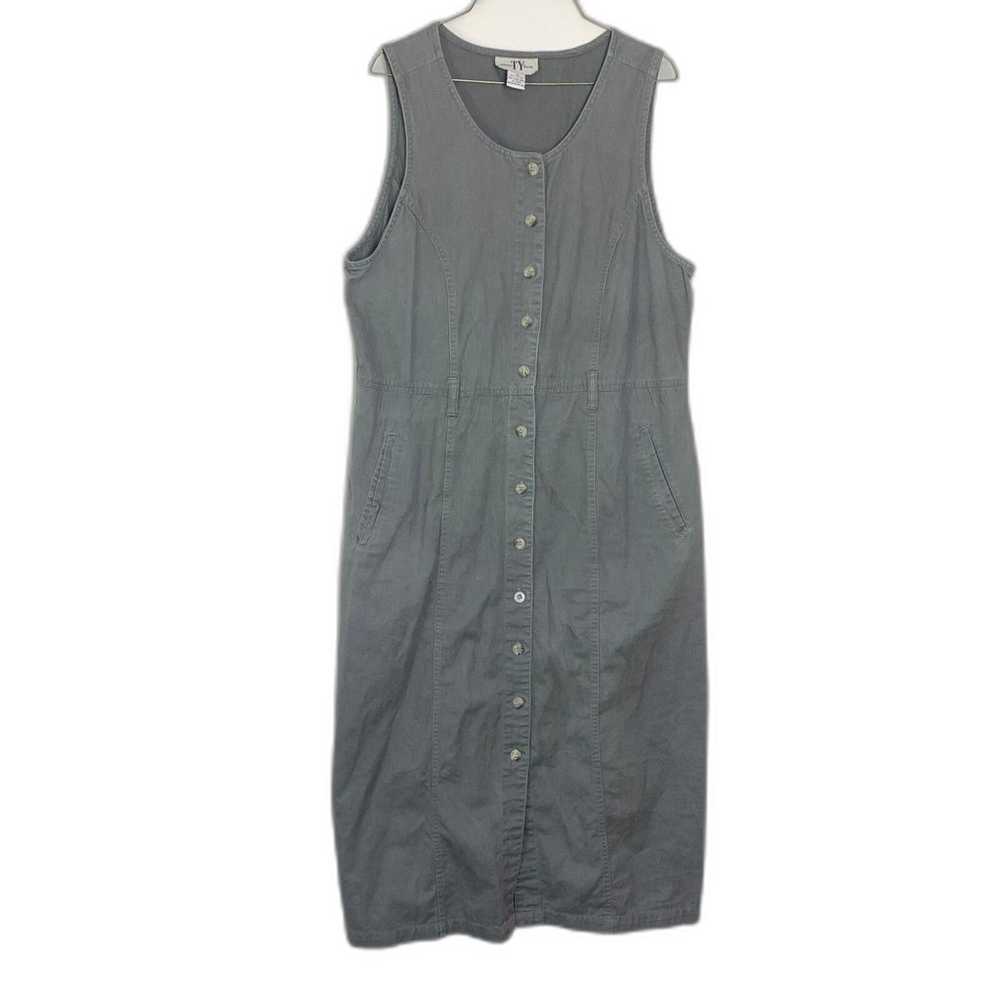 Vintage olive green sleeveless button front 100% … - image 1