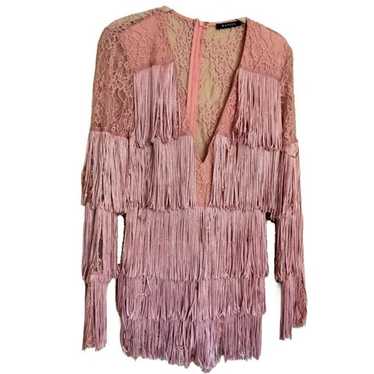 Banjul Pink Fringe Romper w/long Sheer Lace Sleev… - image 1