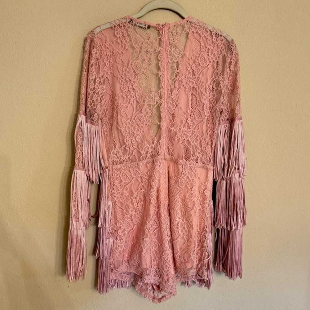 Banjul Pink Fringe Romper w/long Sheer Lace Sleev… - image 2