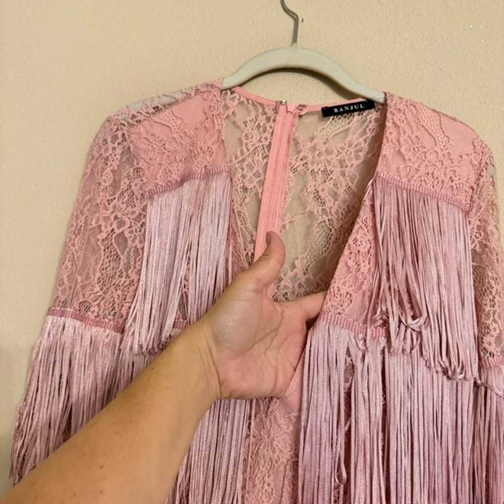 Banjul Pink Fringe Romper w/long Sheer Lace Sleev… - image 4