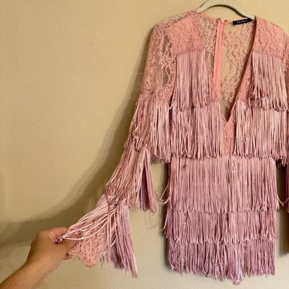 Banjul Pink Fringe Romper w/long Sheer Lace Sleev… - image 5