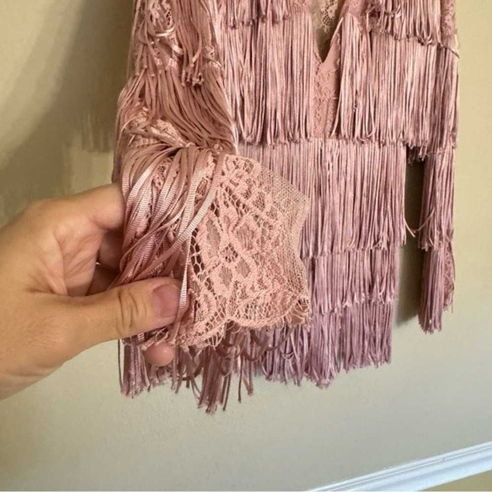 Banjul Pink Fringe Romper w/long Sheer Lace Sleev… - image 6