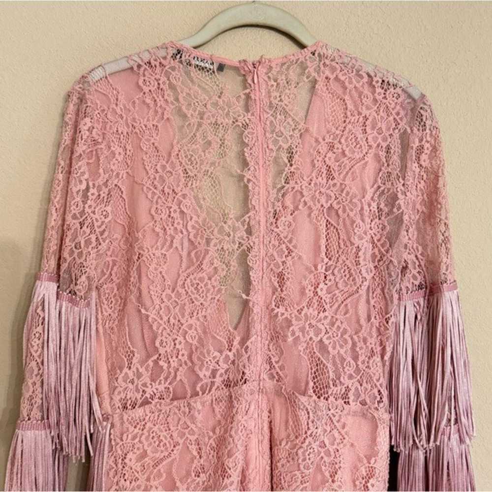 Banjul Pink Fringe Romper w/long Sheer Lace Sleev… - image 7