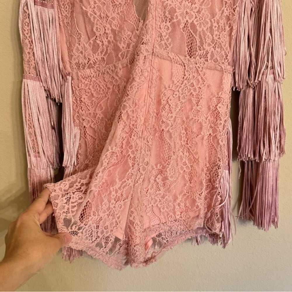 Banjul Pink Fringe Romper w/long Sheer Lace Sleev… - image 9