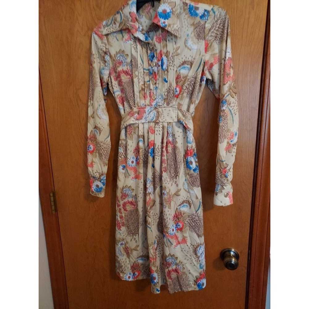 Vintage size 7 House Shirt Dress Poly floral long… - image 1