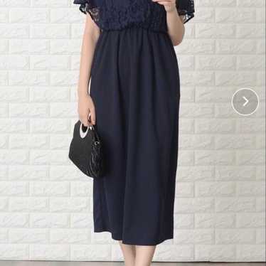 Navy Lace Short Sleeve Long Dress