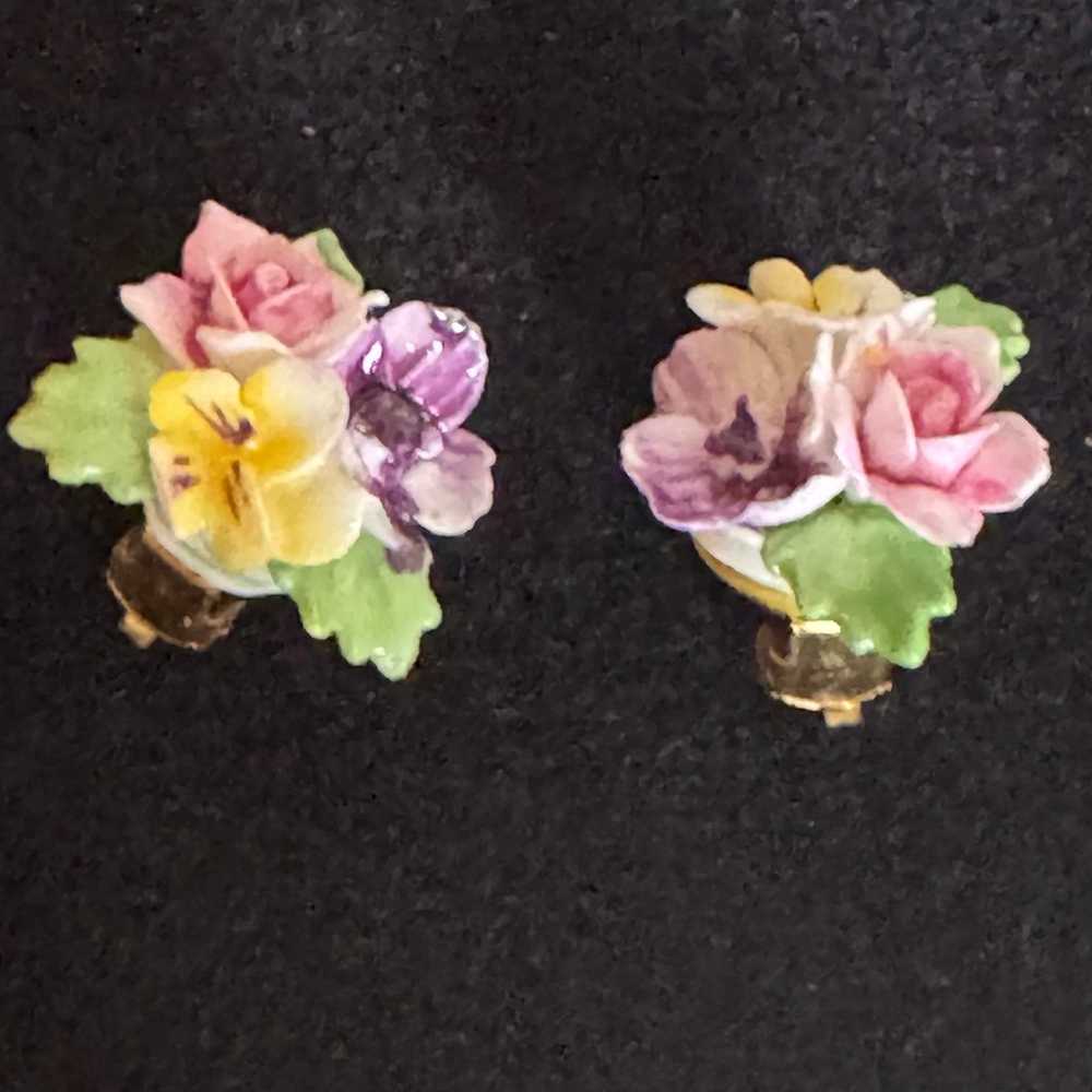 Vintage Porcelain Flower Earrings - image 1