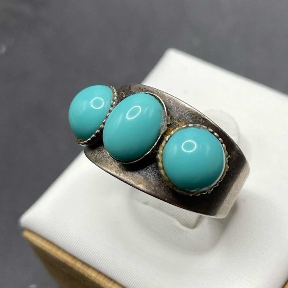 Size 5.75 Faux Turquoise 925 sterling silver ring - image 2