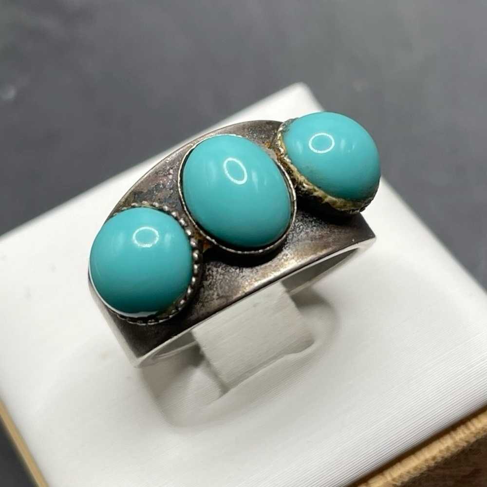 Size 5.75 Faux Turquoise 925 sterling silver ring - image 3