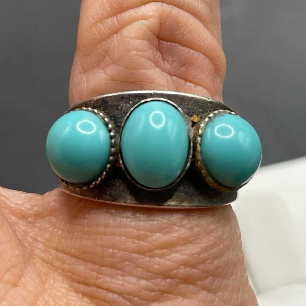 Size 5.75 Faux Turquoise 925 sterling silver ring - image 5