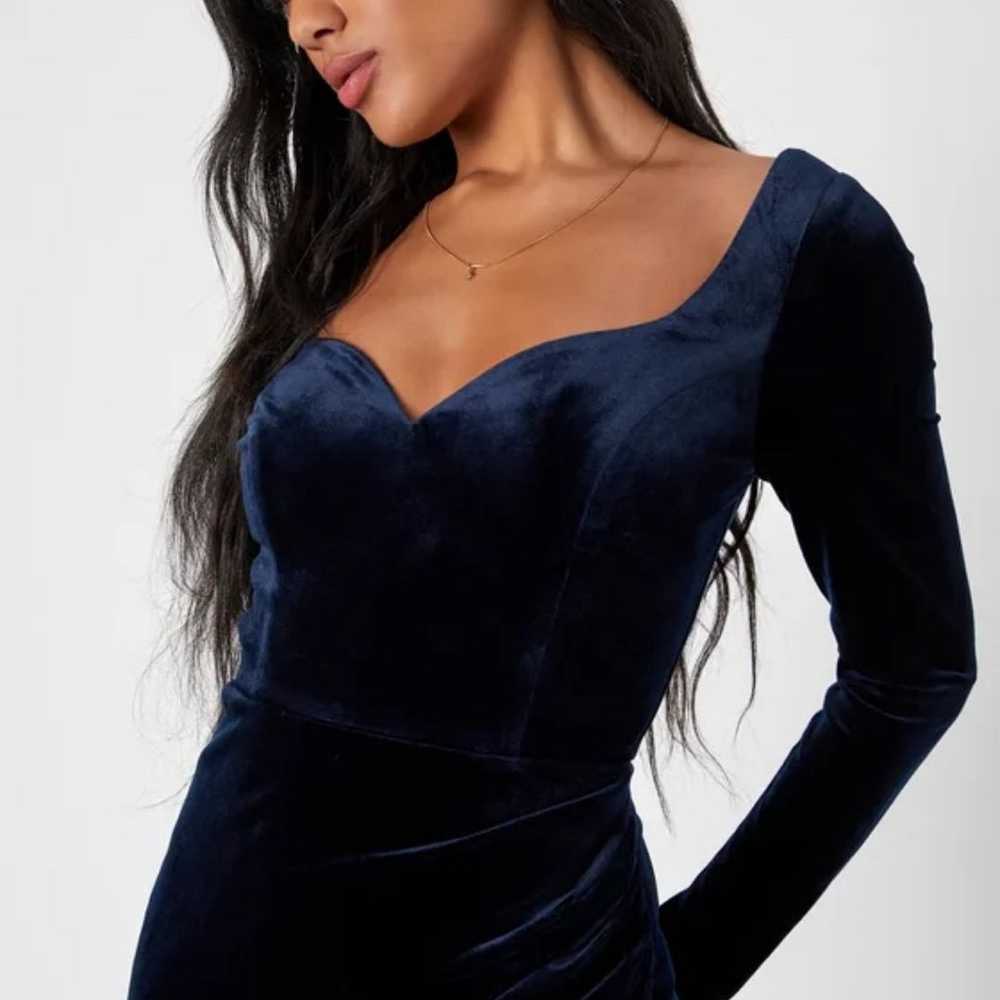 Lulu's Navy Blue Velvet Gown Sweetheart Neckline … - image 3